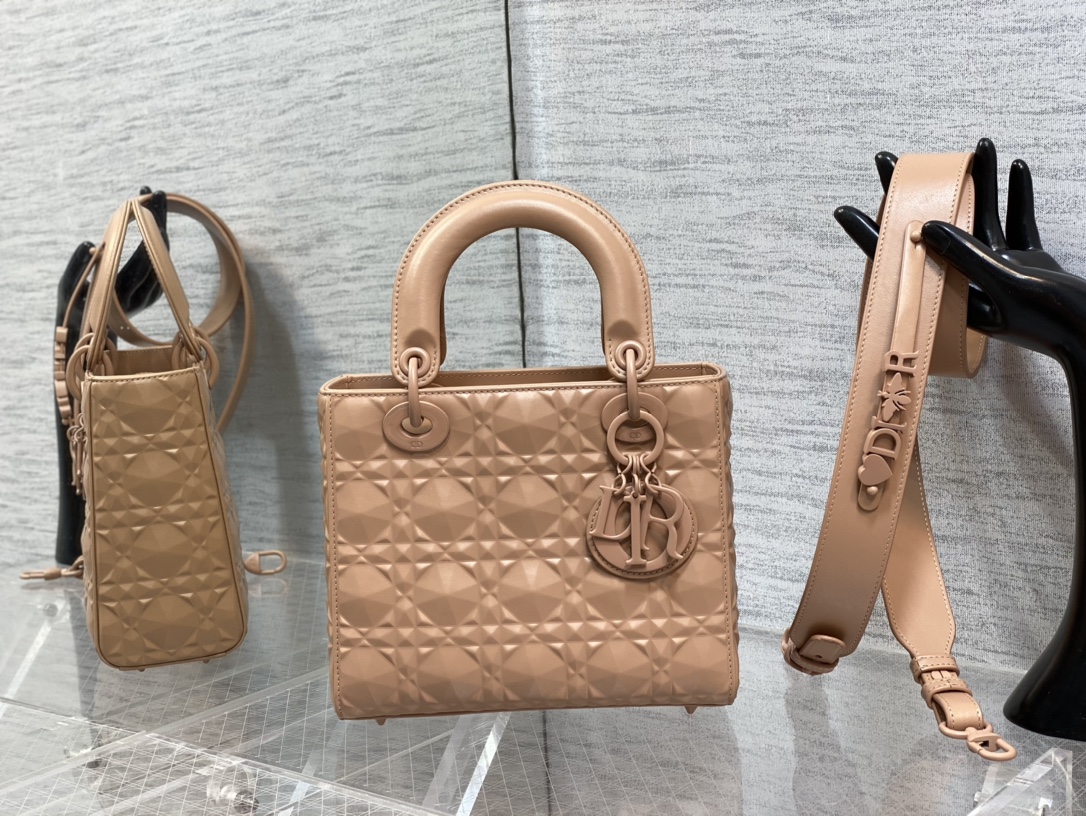 Small Lady Dior My ABCDior Bag Biscuit Cannage Calfskin with Diamond Motif